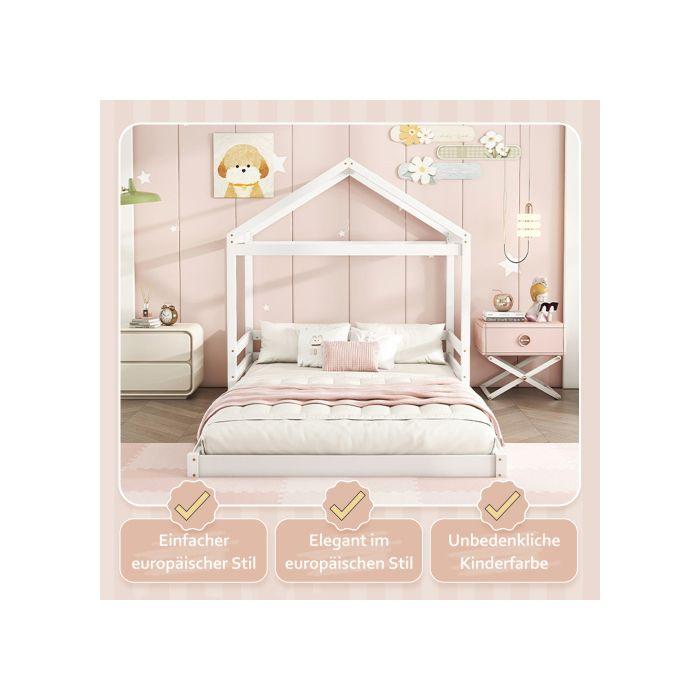 Lit d'enfant - MUVOE - 140 x 200 cm - Bois de pin et MDF - Design en forme de maison - Sommier inclus