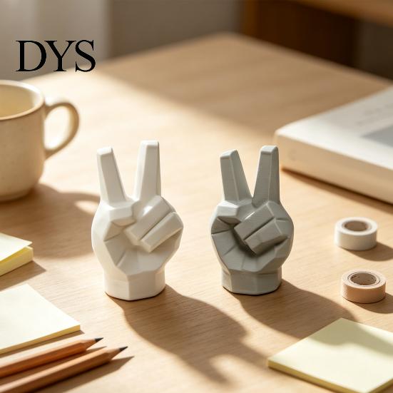 Victory Gesture Figurine 3D Printed Hand Sculpture, Modern Resin Statue for Home Office Geometric Art Desk Decor, Creative Finger Ornament Shelf
