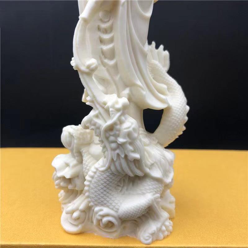 Resin Dragon Guanyin Bodhisattva Statue -China Buddhist Figure Sculpture- Home Room Office Feng Shui Statue
