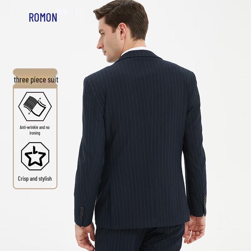 ROMON Men's Striped 3-Piece Business Suit