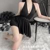 New women's deep V temptation backless design perspective double-layer mesh skirt pendulum sexy neck nightdress