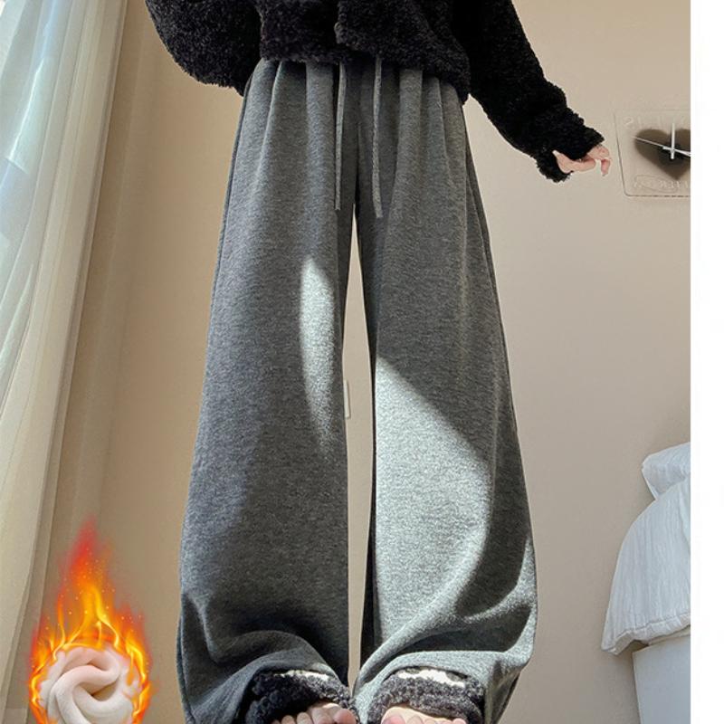 Coffee Glutinous Rice Pants for Women In Autumn and Winter New High-waist Drooping Wide-leg Pants Lazy Knitted Casual Pants
