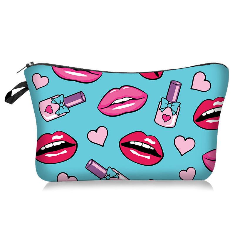 Printed Lipstick Makeup Bag Travel Portable Large Capacity Wash Pouch Storage