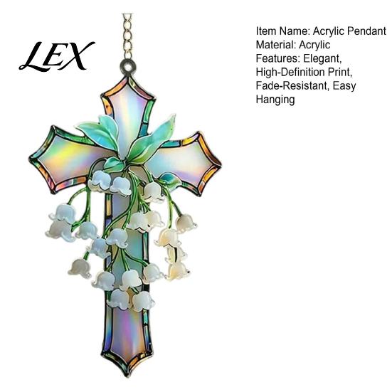 Holiday Commemorative Gift Lily of The Valley Suncatcher, Acrylic Stained Glass Style Hanging Indoor Ornament with Metal Chain, Elegant Floral Window