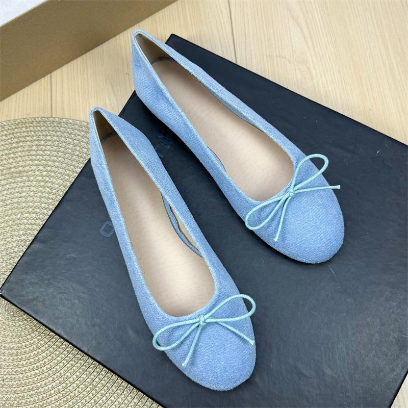 Fashion Flat Shoes for Women's 2025 New Retro Ballet Shoes Butterfly Knot Suede Shallow Round Toe Women's Shoes Large Size 44 43 42