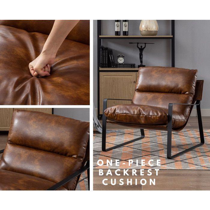 Wahson Bequemer Lounge-Sessel Entspannungssessel, Lounge-Sessel mit Metallstruktur, Freizeitsessel für Schlafzimmer, PU-Leder, Braun