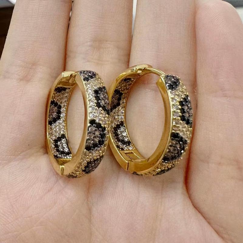 

HECHENG,Fashion Leopard Print Hoop Earrings with Cubic Zirconia Small/Large Hoop Earrings Ladies Birthday Gift 1 Pair