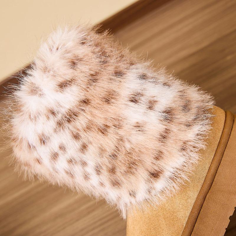 Cross new leopard print long-haired high boots winter women's thick-soled non-slip warm cotton slippers foreign trade wholesale home cotton shoes