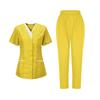 Women's Uniforms Quick Dry Fabrics V-Neck With Pockets Short Sleeves Long Pants Solid Color Workwear Suit