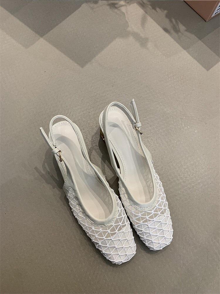 

French gentle evening breeze bag head mesh yarn woven rear empty sandals women s spring and summer high heels women s thick heel 40 абрикосовый