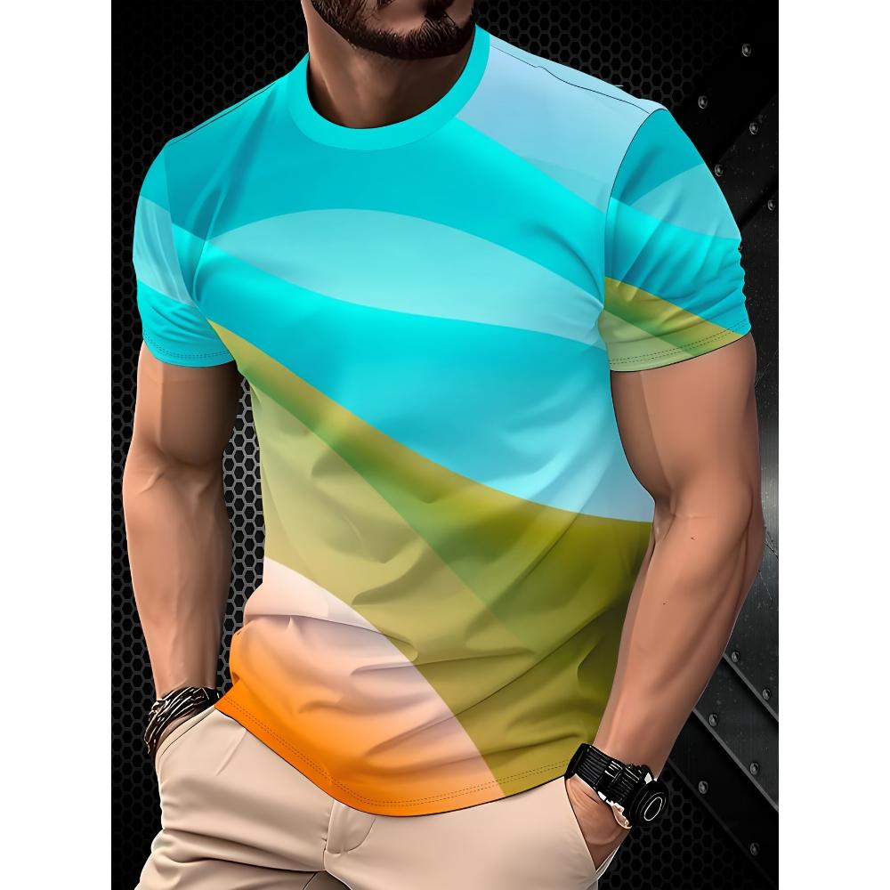 Men s casual sports T-shirt featuring a distinctive print—a street-style casual summer top that is machine washable. S