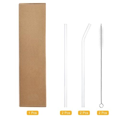 uxcell Reusable Glass Straws for Frozen Sparkling Tea, Includes 2 Cleaning Brushes, 230x8mm, Pack of 4