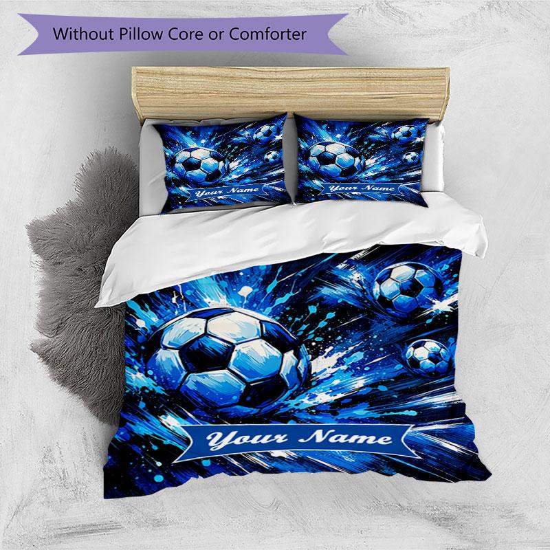 3PC Custom Name Soccer Ball Splash Art Bedding Set Duvet Cover Closure Includes 1 Duvet Cover & 2 Pillowcases for Bedroom