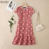 ZANZEA Women Casual V-Neck Short Sleeve Summer Polka Dot Print Dress