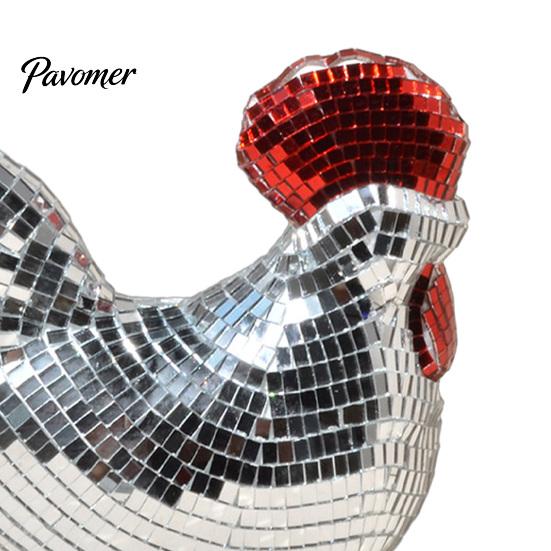 Eye Catching Desk Accessories Disco Ball Rooster Figurine, Mirror Mosaic Tabletop Ornament, Unique Retro Art Decorative Style Statue Sculpture