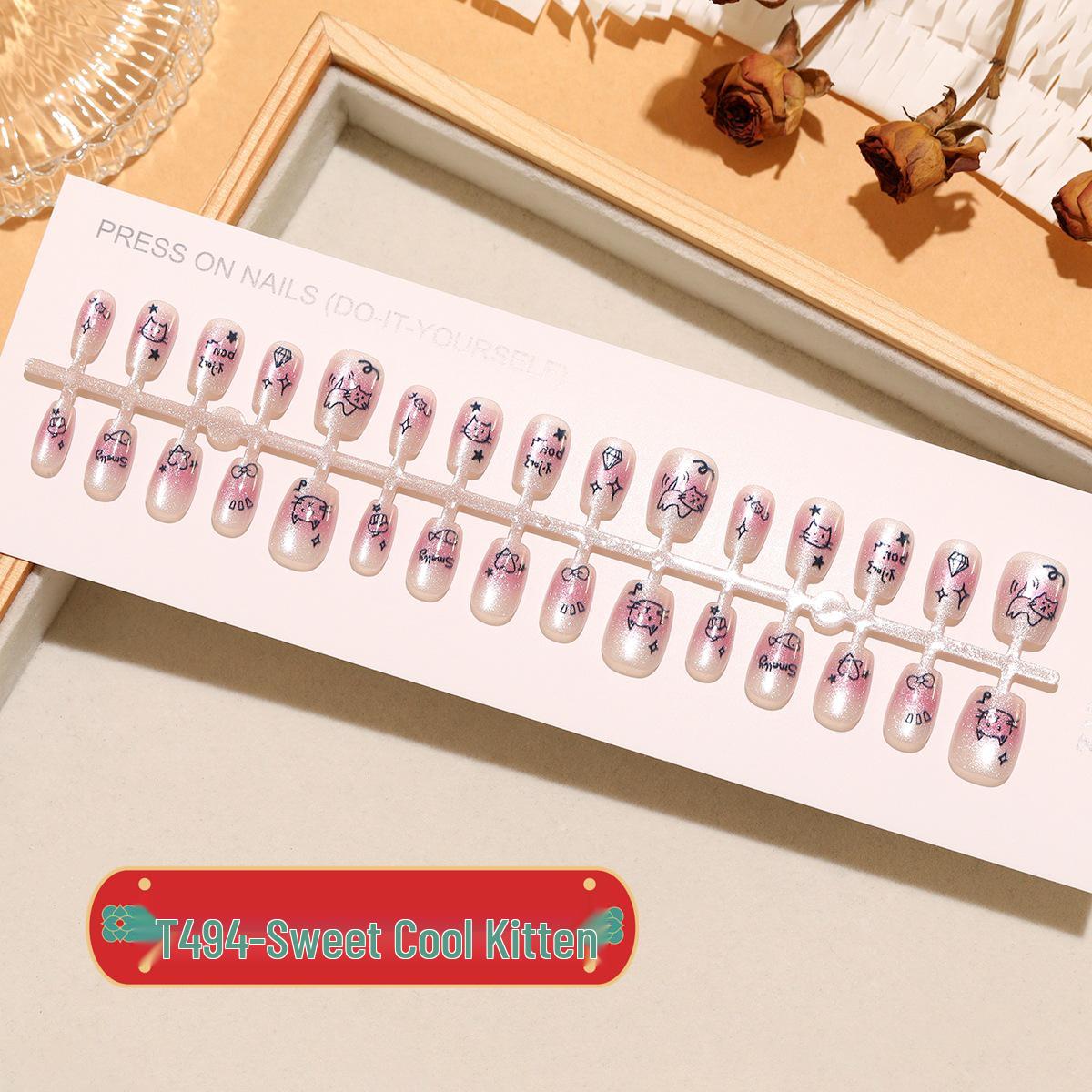 

Sweet Cool Kitten Nail Tips - Cat Eye Design, Extra Short, 30 Removable Pieces