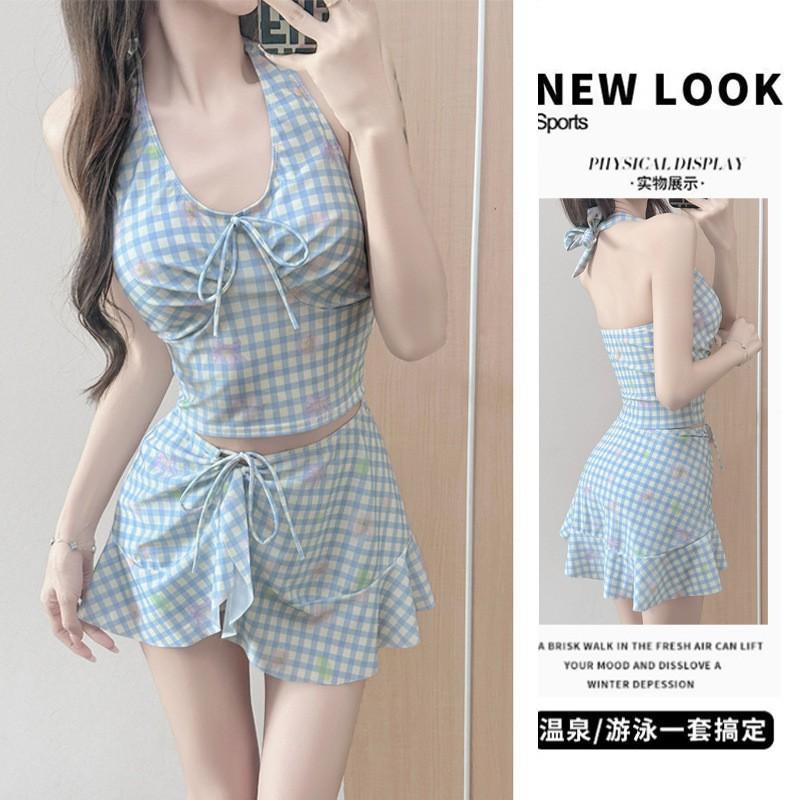 Swimsuit Female Small Split Boxer Skirt Hot Cute Girl Plaid Student Vacation Conservative