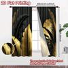 Set Of 2 Minimalist Flat Printing Curtains Without Rod Golden Black Leaves Valentine Is Day Festival Fabric Curtain Polyester