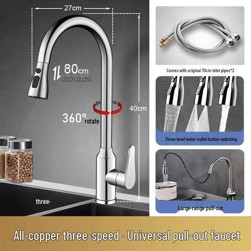 Handun Classic Silver Kitchen Pull-Out Faucet