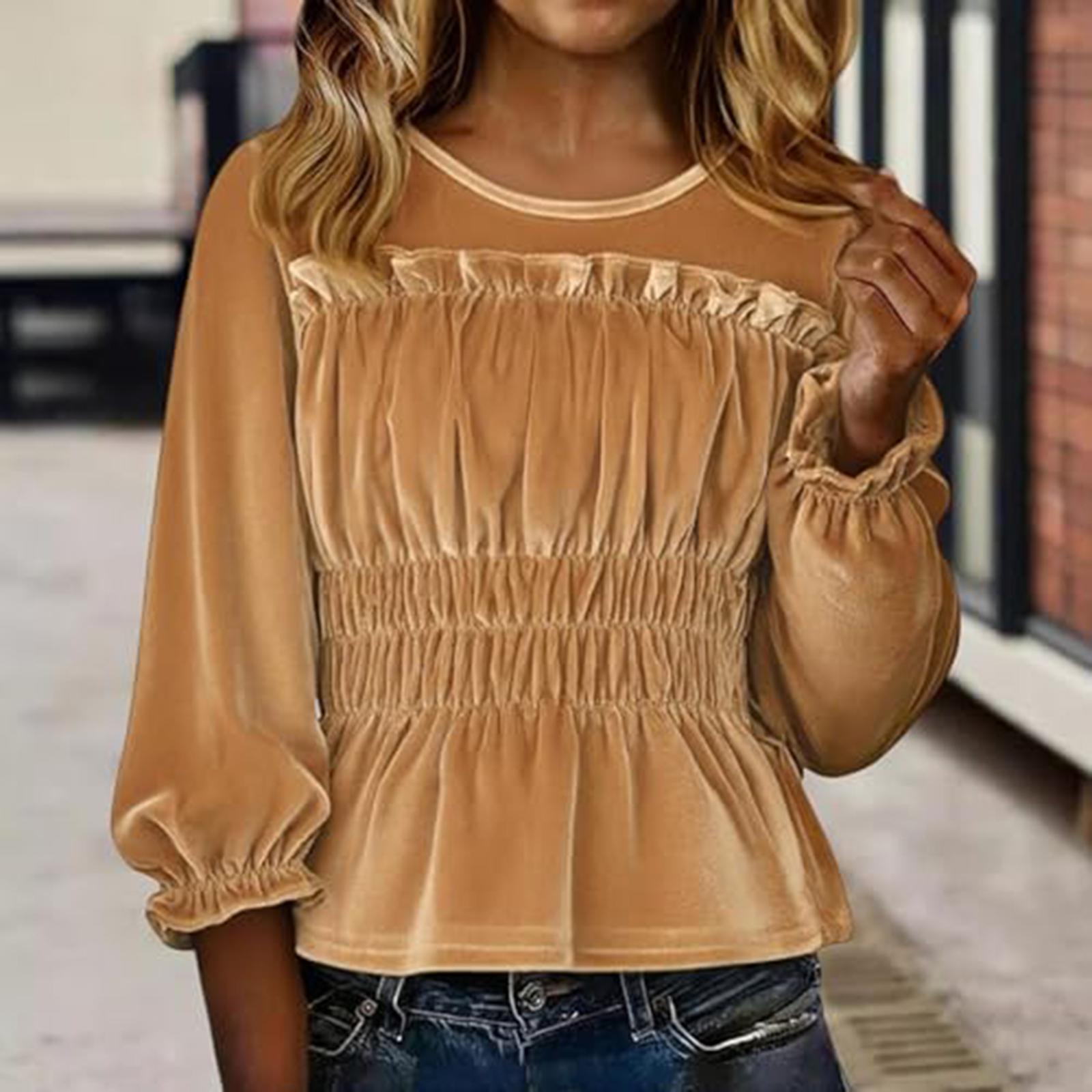 

Женский модный повседневный однотонный топ с длинным рукавом XL жёлтый