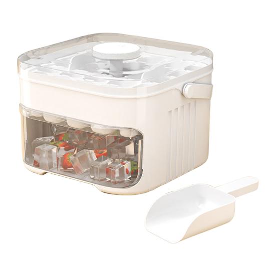 Ice Cube Mold with Lid And Ice Shovel Stackable Double Layer Ice Tray Pull-Out Ice Drawer Ice Cube Maker for Cocktail Whiskey