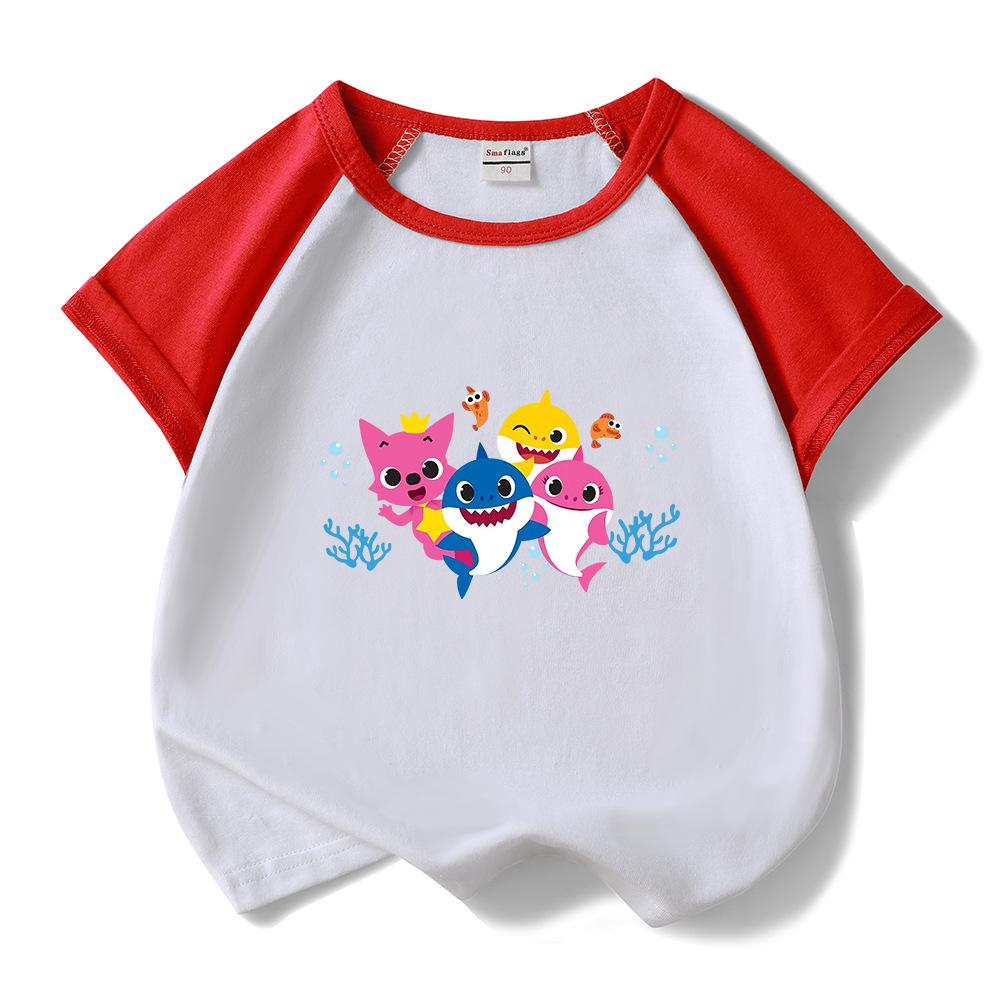 2023 Baby Shark Kids Summer Short Sleeve Cotton T-shirt & Shorts Set
