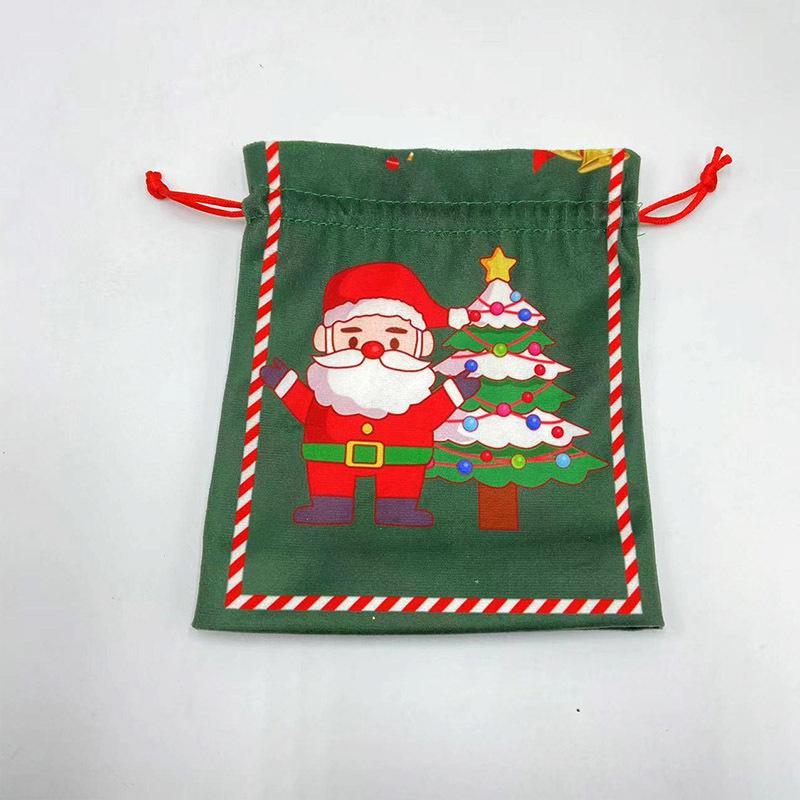 Christmas Eve Drawstring Gift Bag with Cartoon Snowman, Bear, and Santa Patterns