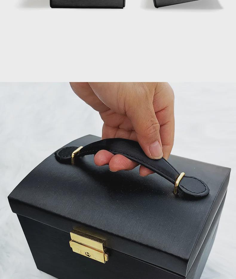 Cutie portabilă de depozitare bijuterii cu trei straturi pentru cercei, coliere și inele