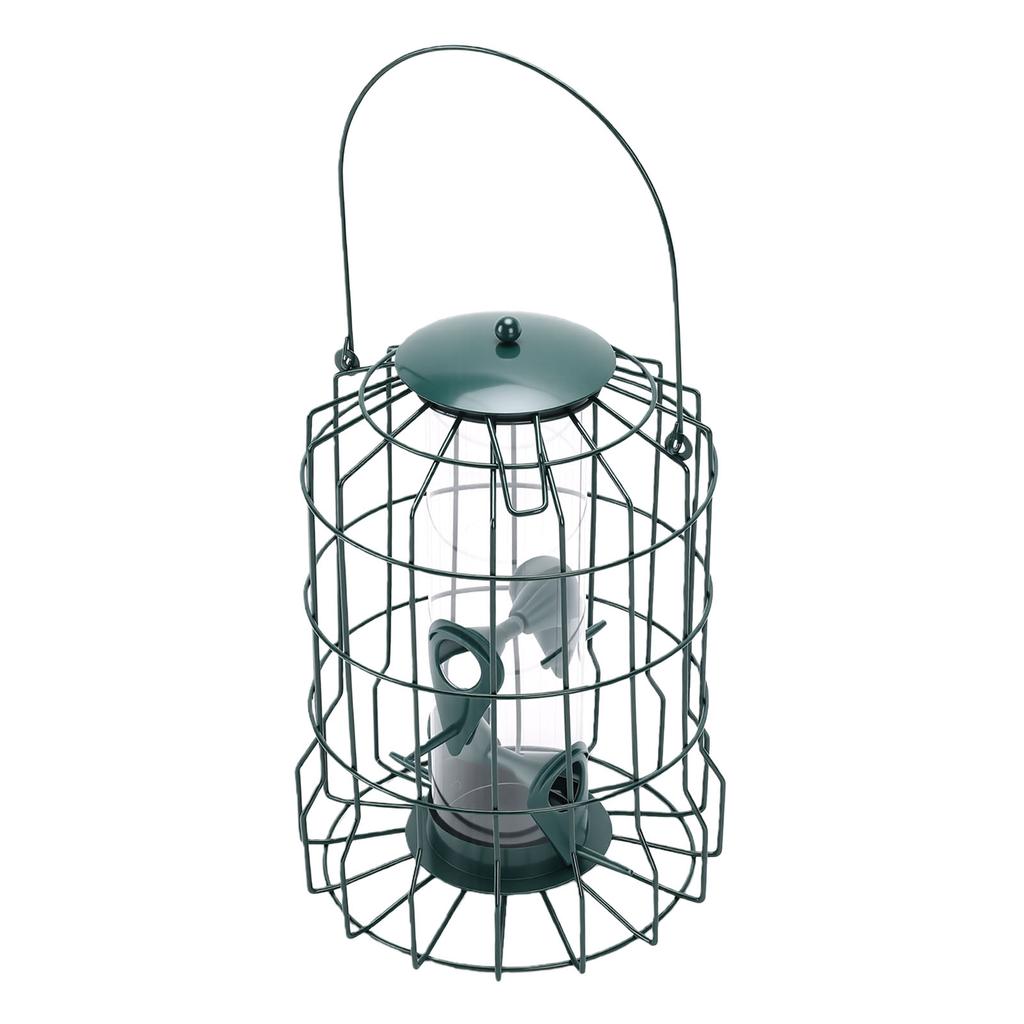 Squirrel Proof Bird Feeder Metal Outdoor Hanging with 4 Ports PC Pipe for Backyard Green