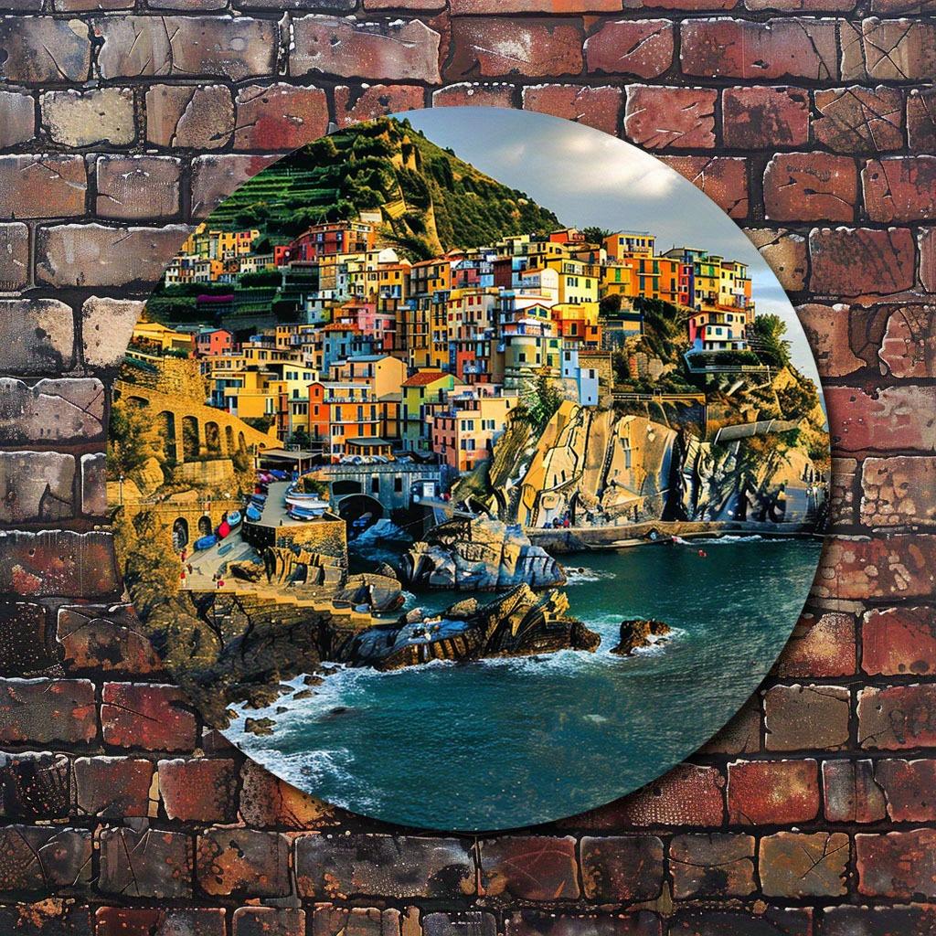 D Flat pc Steampunk Airship Wall Art Round Aluminum Metal Sign Frameless Vintage Home Decor for Living Room Rustic Indo