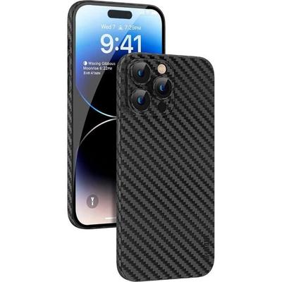 Schutzhülle - E.F.CONNECTION - für iPhone 14 Pro - Kohlefaser - Stoßfest - Schwarz