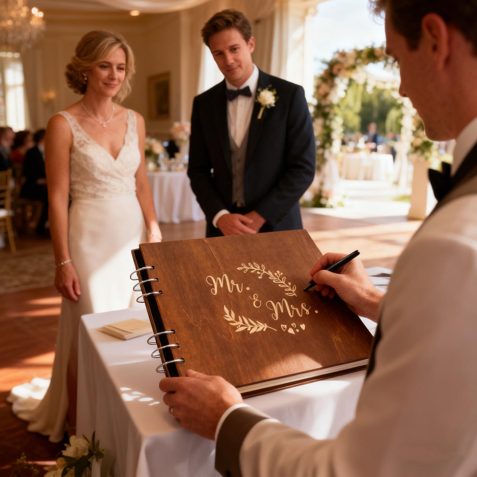 Книга гостей Свадебный прием Спиральный переплет Деревянная обложка Книга для записей гостей Книга гостей для девичника Для юбилеев Дней рождений 27x19cm