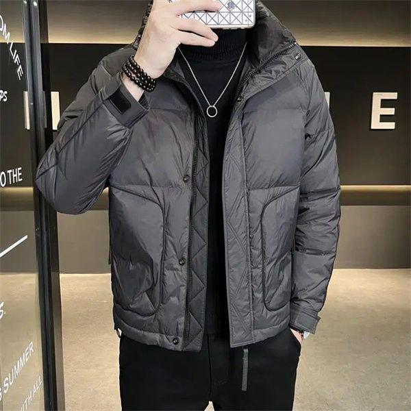 Pánská trendy krátká teplá péřová bunda se stojáčkem na zimu 2025