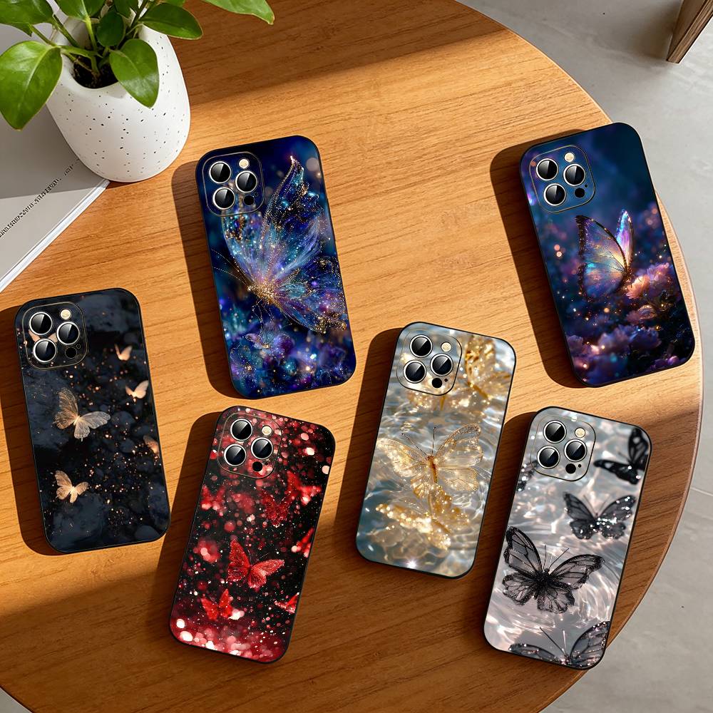 G-Світиться в темряві B-метелик Чохол для телефону Для iPhone 17, 16,15,14,13,12,11 Plus,Pro Max, Інших М'який Чорний Чохол