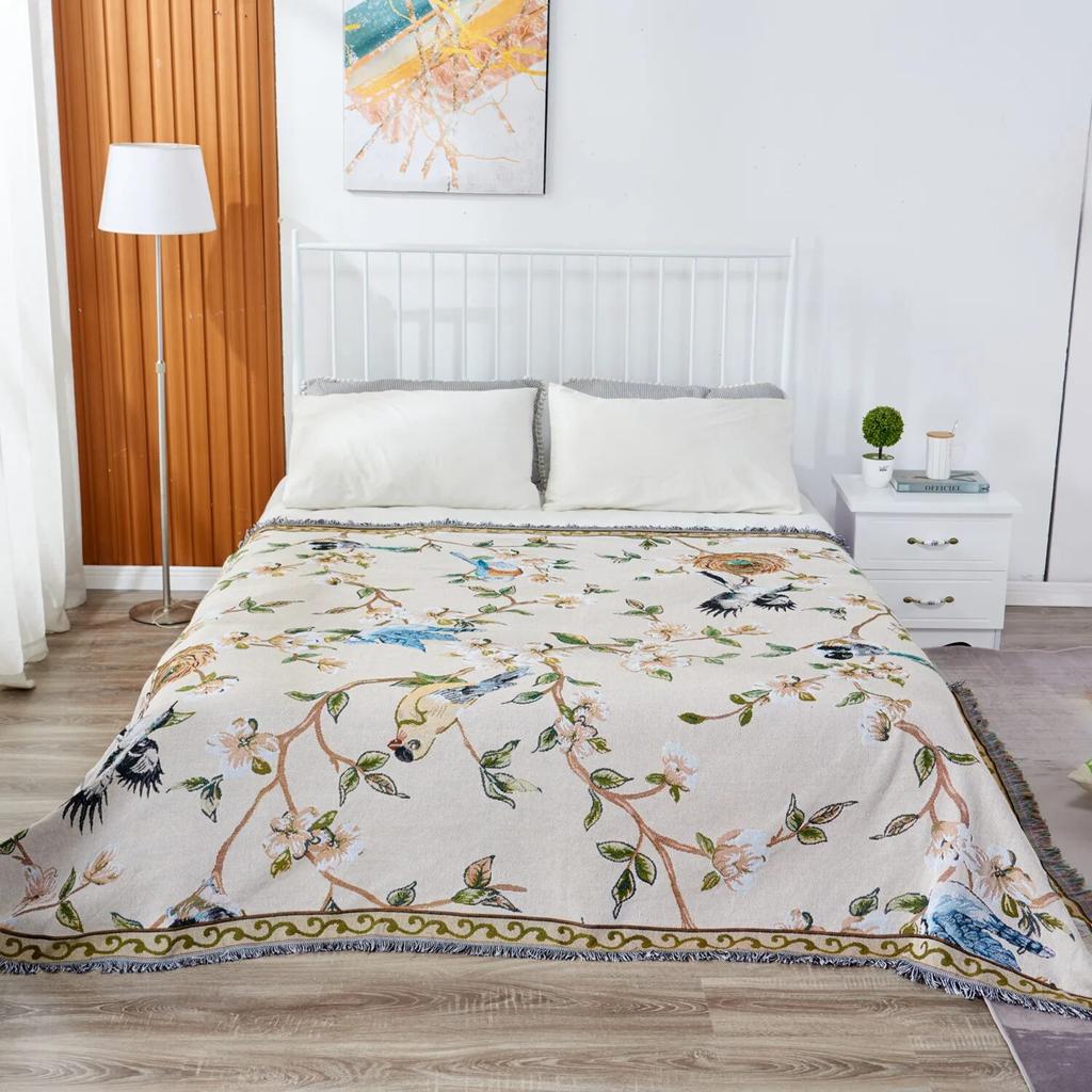 Thread Blanket Vintage Flower and Bird Pattern Knitted Home Decoration Leisure Blanket Sofa Cover Cloth Bed End Towel