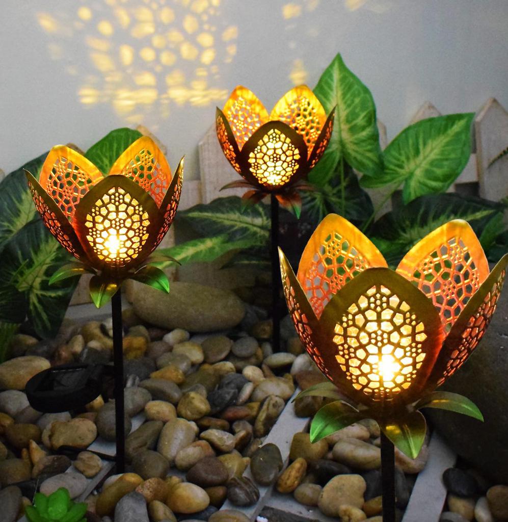 Antique Iron Art Solar Garden Lights: Moon & Sun Design Landscape Spotlight
