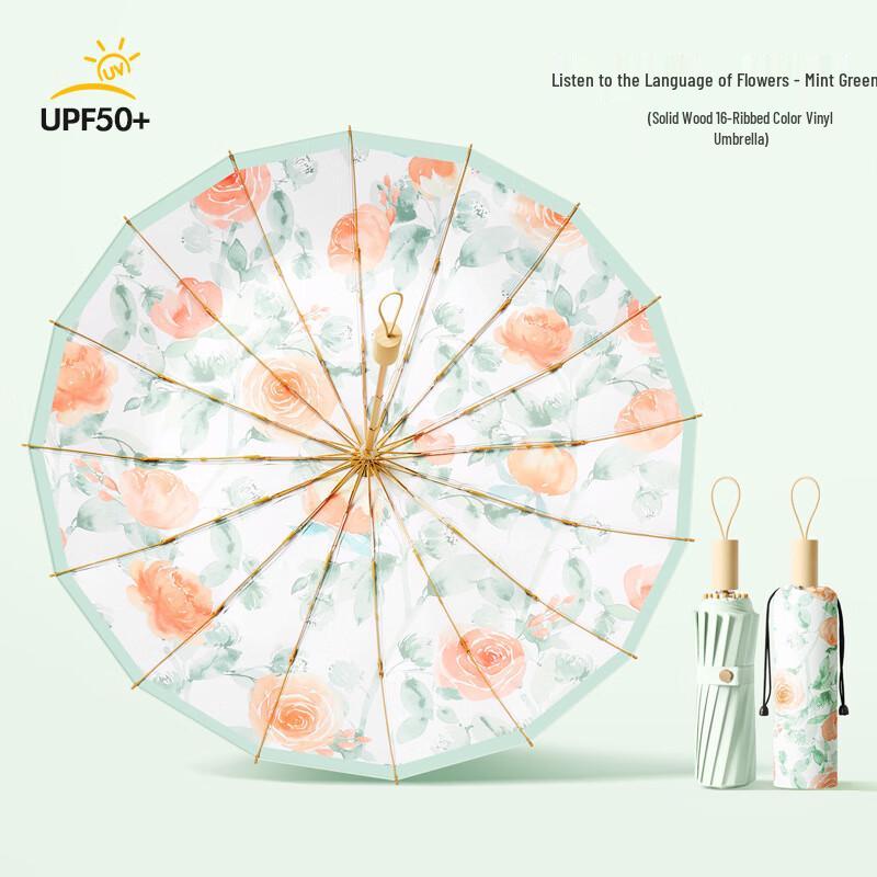 Poetic Chinese Style Floral 16-Rib All-Weather Umbrella