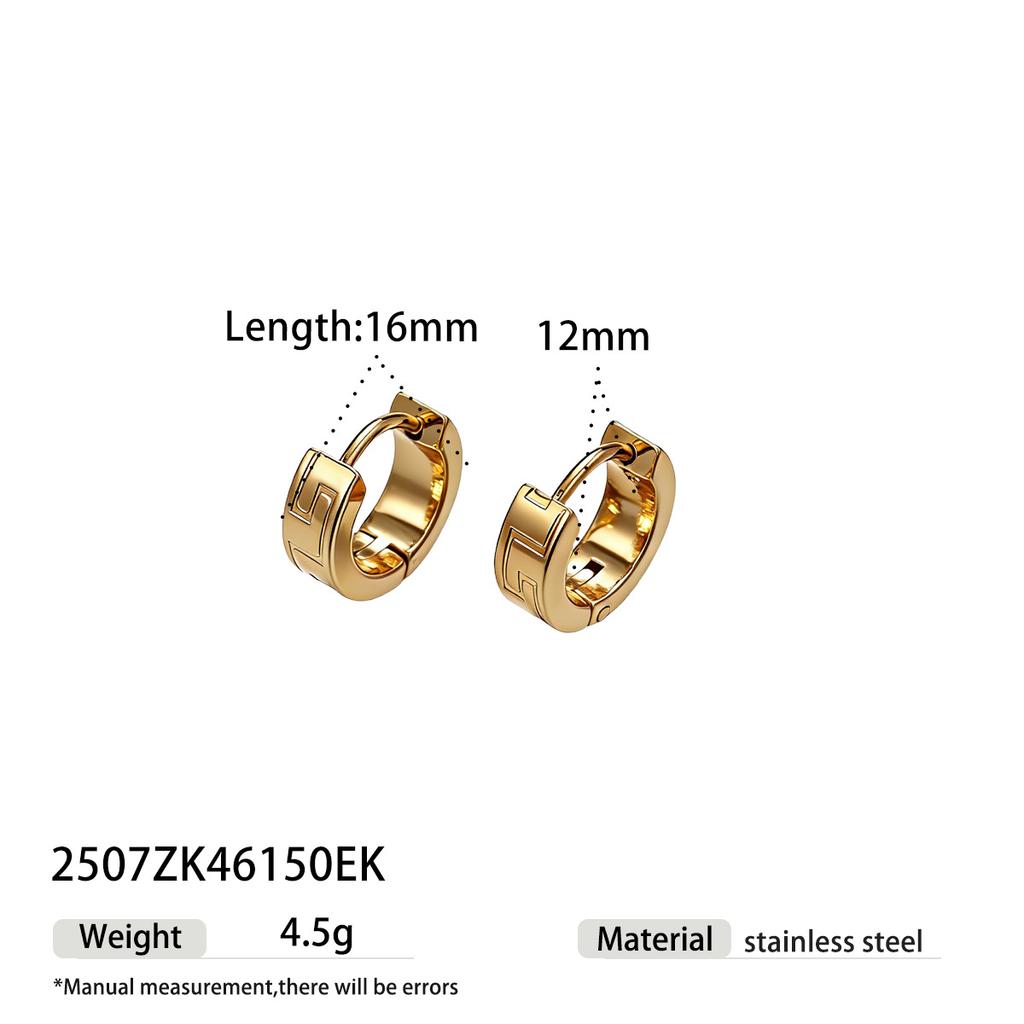 18K Gold Plated Greek Key Hoop Earrings-Tarnish-Free Hypoallergenic Meander Pattern Ear Studs for Girls Stainless Steel