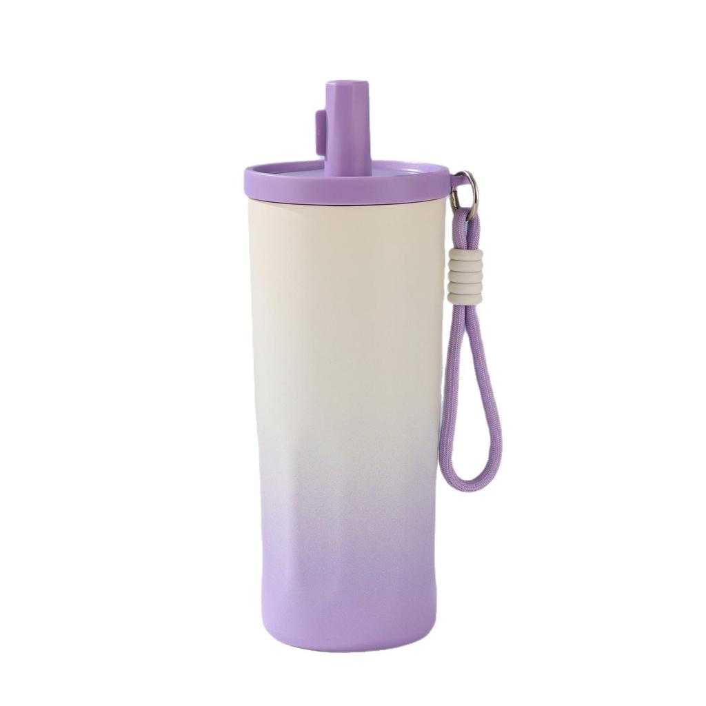 Gradient Stainless Steel Vacuum Insulated Coffee Cup with Straw and Rope Handle
