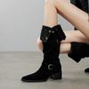 Fashion 2025 New Size 34-40 Knee High Boots for Women Genuine Leather Cow Suede Square Heels Winter Shoes Women Long Tall Sexy Boots