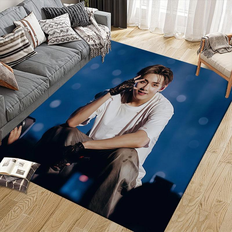 V Flannel Printed Carpet, Home Sofa Decoration for Living Room & Bedroom, Non‑Slip Play Flannel Floor Mat for Game Room