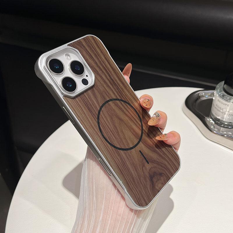 Magsafe Magnetic Luxury Wood Grain Not Border Shockproof Phone Case For iPhone 16 Pro Max 14 12 13 15 Pro Max Bumper Back Cover