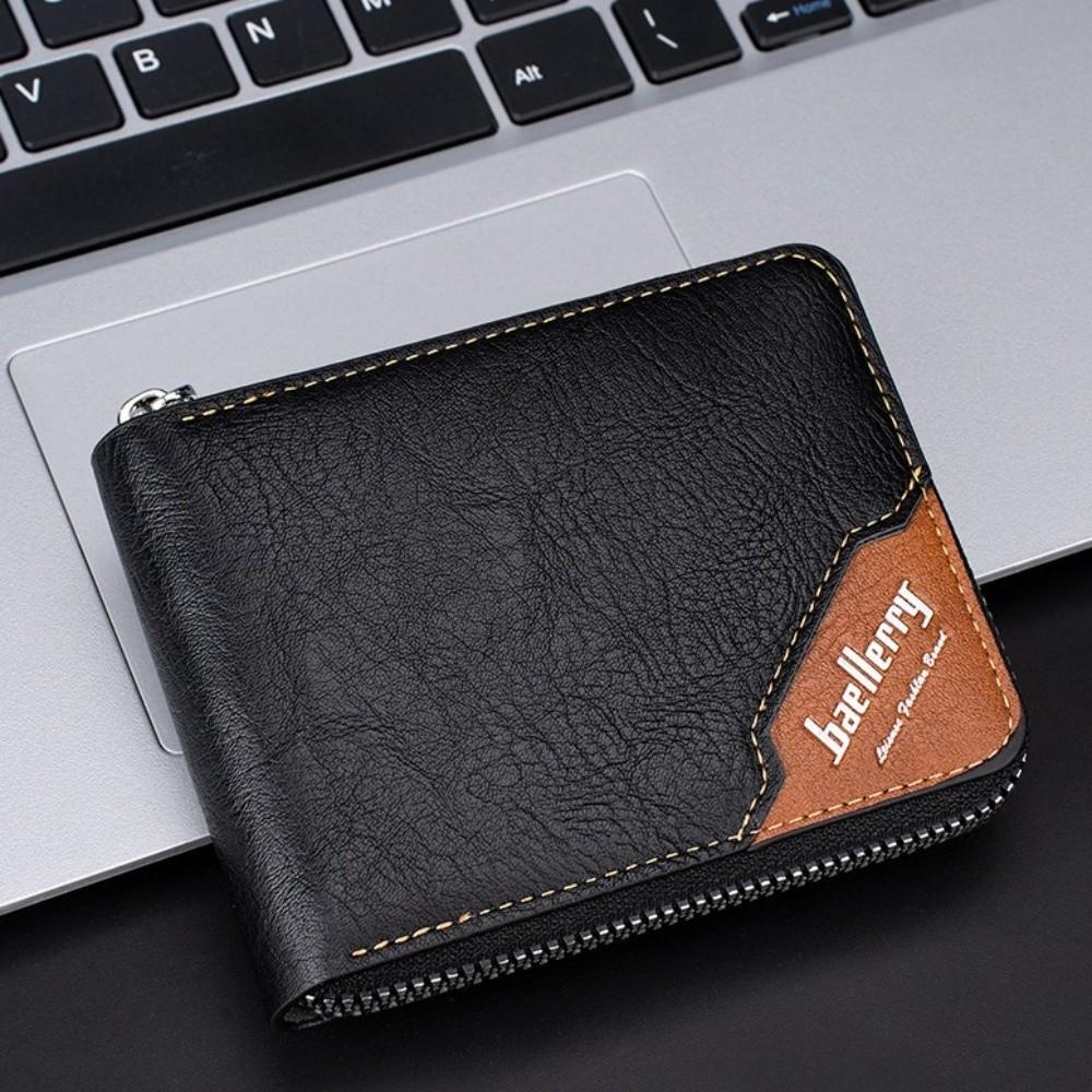 Leather Anti-theft Cash Bag Zipper Card Bag Pocket Purse Casual Men's Short Wallet  Business