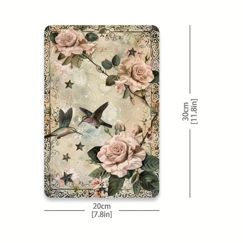 Metal Tin Sign Hummingbird Rose Vintage Wall Art 8x12 Home Bar Cafe Decor