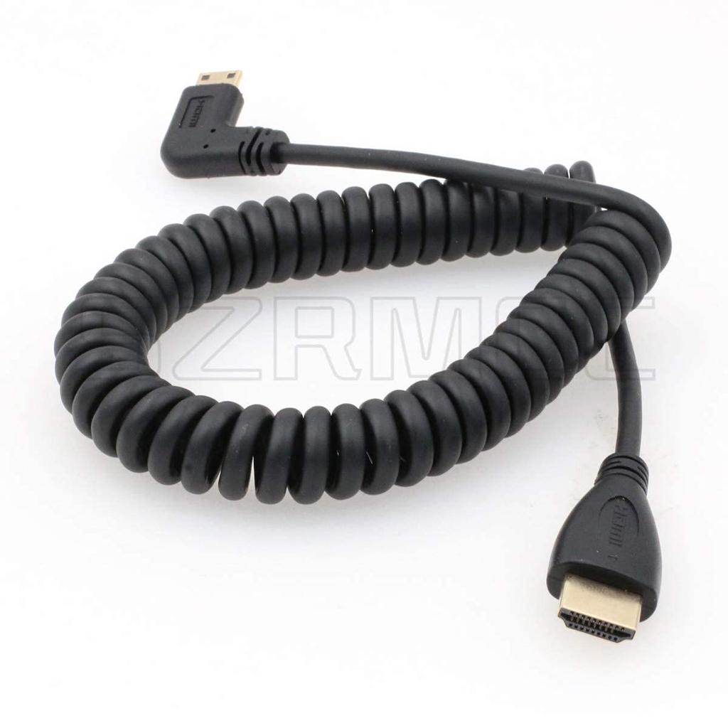 SZRMCC Right Angle Mini HDMI to HDMI High Speed Coiled Cable for Canon Sony DSLR Cameras and ATOMOS Monitors CX7/SR7E