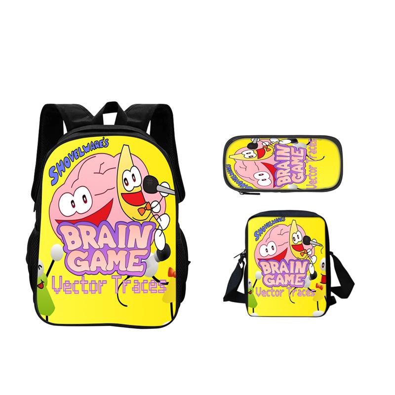 Shovelware Brain Game Enfants Ensemble 3 Pièces Sac à Dos Étudiant École Sac à Bandoulière Trousse à Crayons Sac à Dos Enfants Mode Rucksack Meilleur Cadeau