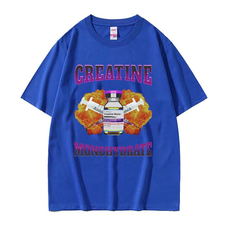 Módní nadměrné tričko do posilovny s vtipným memem a kreatin monohydrátem pro muže a ženy, hip hopové tričko, vintage bavlněné tričko s krátkým rukávem