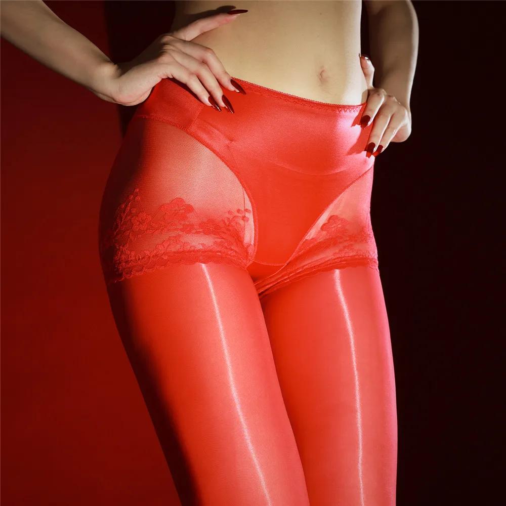Fashion Patchwork Pantyhose Sexy Sheer See Through Oil Shiny Glossy Tights Women'S Shaping Stocking Exotic Lingerie