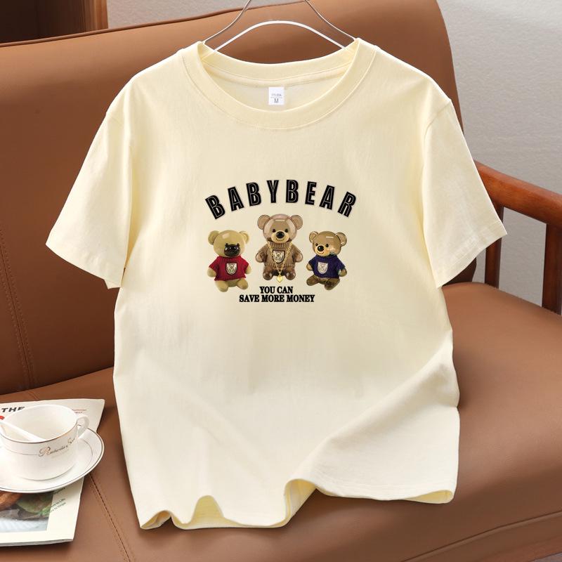 Unisex American Style Bear Print Cotton Casual T-shirt