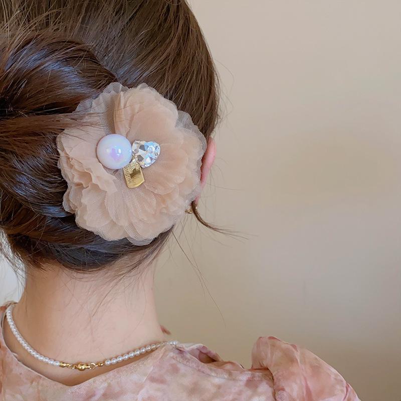 Fabric mesh flower hairpin simple high-end hair accessories fashion versatile niche headgear
